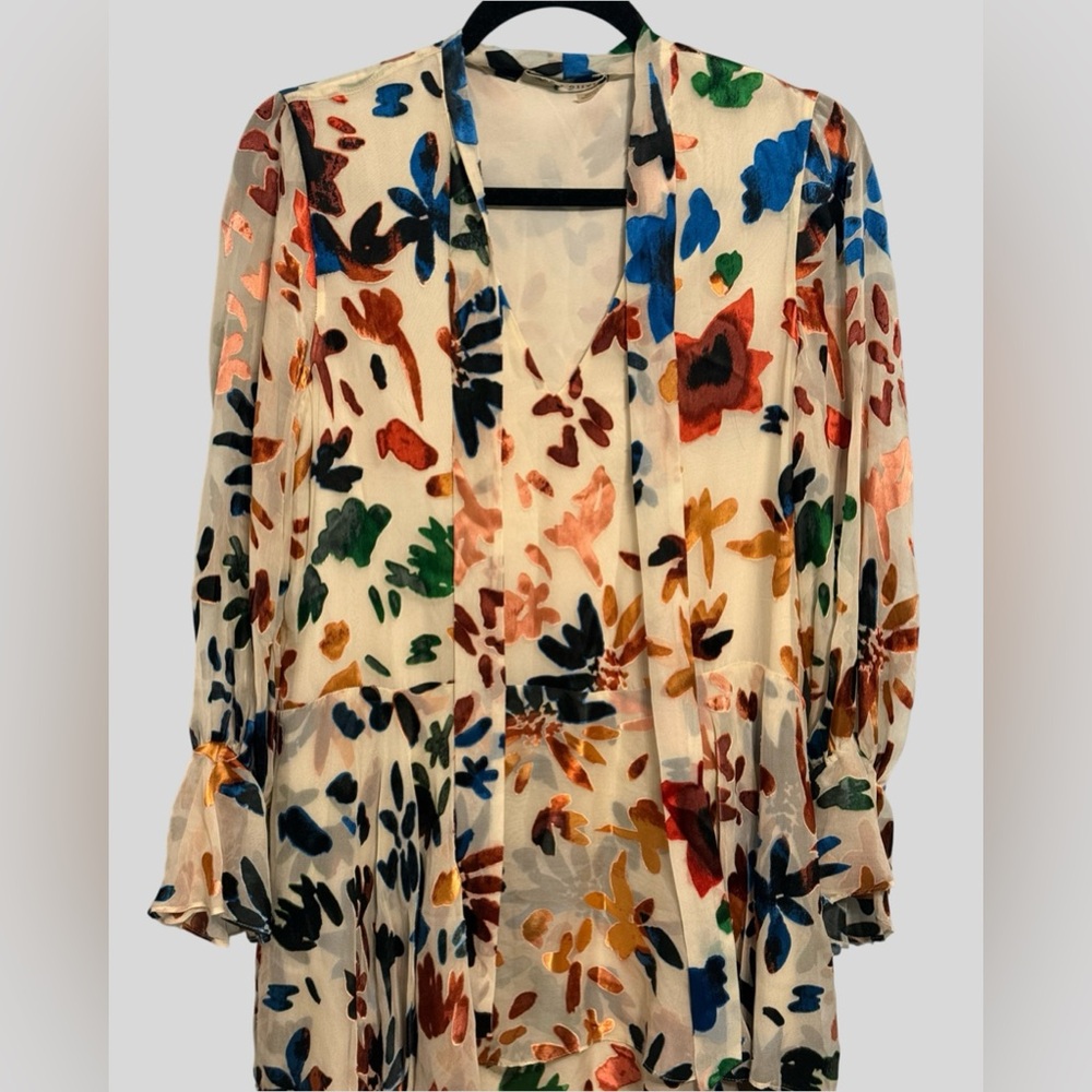 Alice + Olivia Burnout Velvet Floral Sheer Mini Dress | Size Small - Picture 4 of 6
